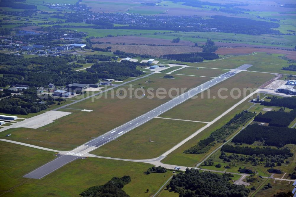 Laage from the bird's eye view: Runway with hangar taxiways and terminals on the grounds of the airport in Laage in the state Mecklenburg - Western Pomerania