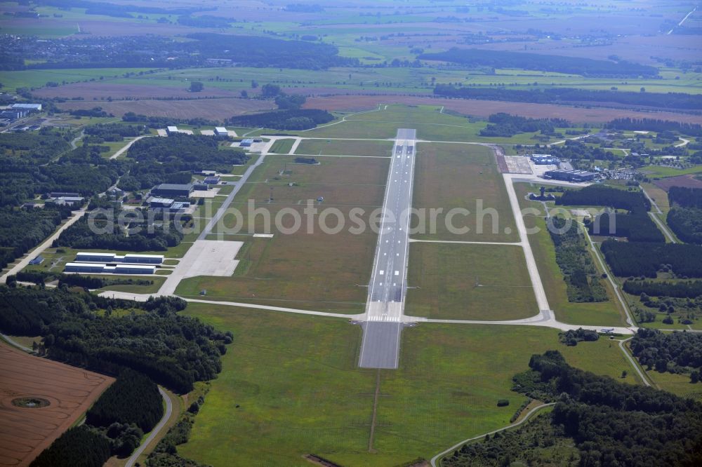 Aerial image Laage - Runway with hangar taxiways and terminals on the grounds of the airport in Laage in the state Mecklenburg - Western Pomerania