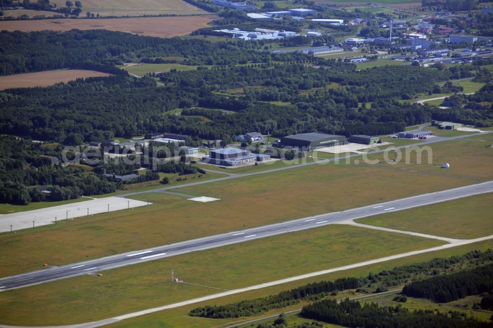 Aerial photograph Laage - Runway with hangar taxiways and terminals on the grounds of the airport in Laage in the state Mecklenburg - Western Pomerania