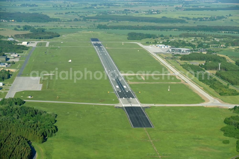 Aerial image Laage - Runway with hangar taxiways and terminals on the grounds of the airport in Laage in the state Mecklenburg - Western Pomerania