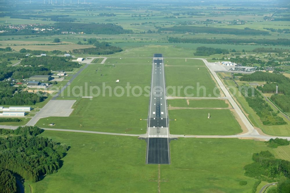 Aerial photograph Laage - Runway with hangar taxiways and terminals on the grounds of the airport in Laage in the state Mecklenburg - Western Pomerania