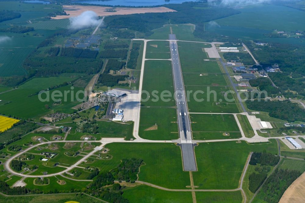 Laage from above - Runway with hangar taxiways and terminals on the grounds of the airport in Laage in the state Mecklenburg - Western Pomerania