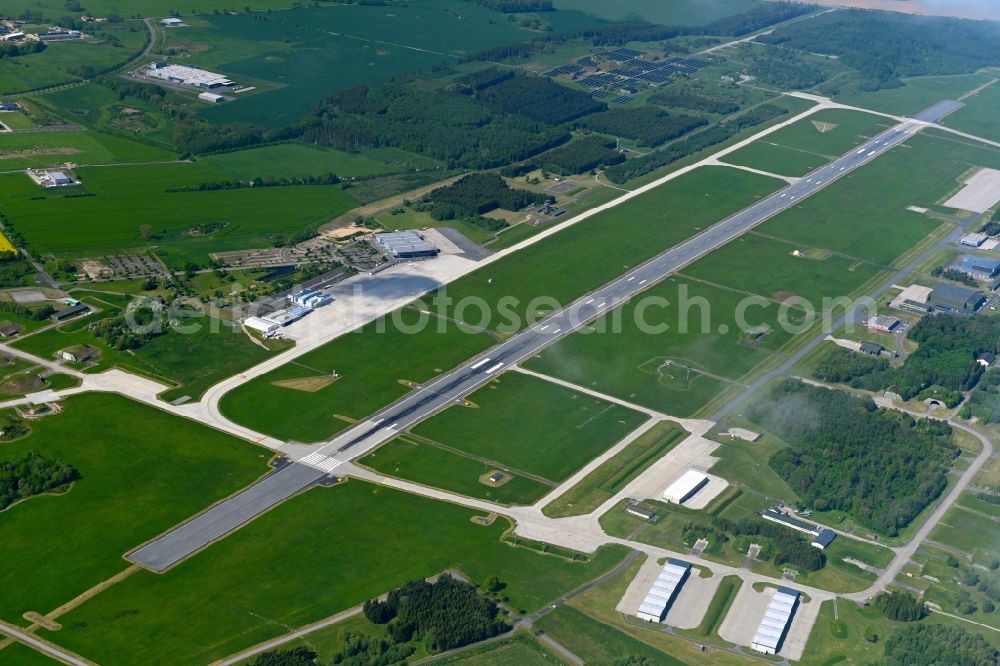 Aerial image Laage - Runway with hangar taxiways and terminals on the grounds of the airport in Laage in the state Mecklenburg - Western Pomerania