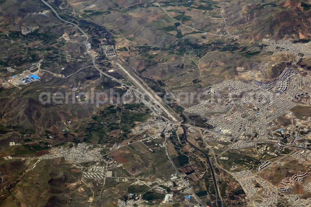 Aerial photograph Sanandaj - Runway with hangar taxiways and terminals on the grounds of the airport Sanandaj Airport SDG OICS in Sanandaj in Kurdistan Province, Iran