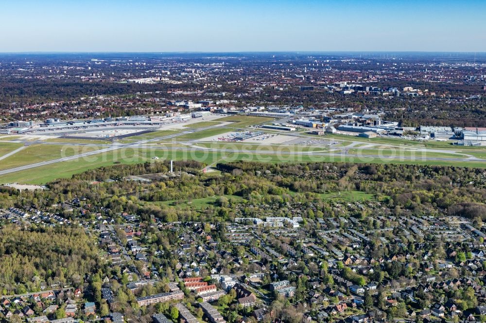 Hamburg from above - Airport grounds with check-in buildings and terminals in the Fuhlsbuettel district in Hamburg