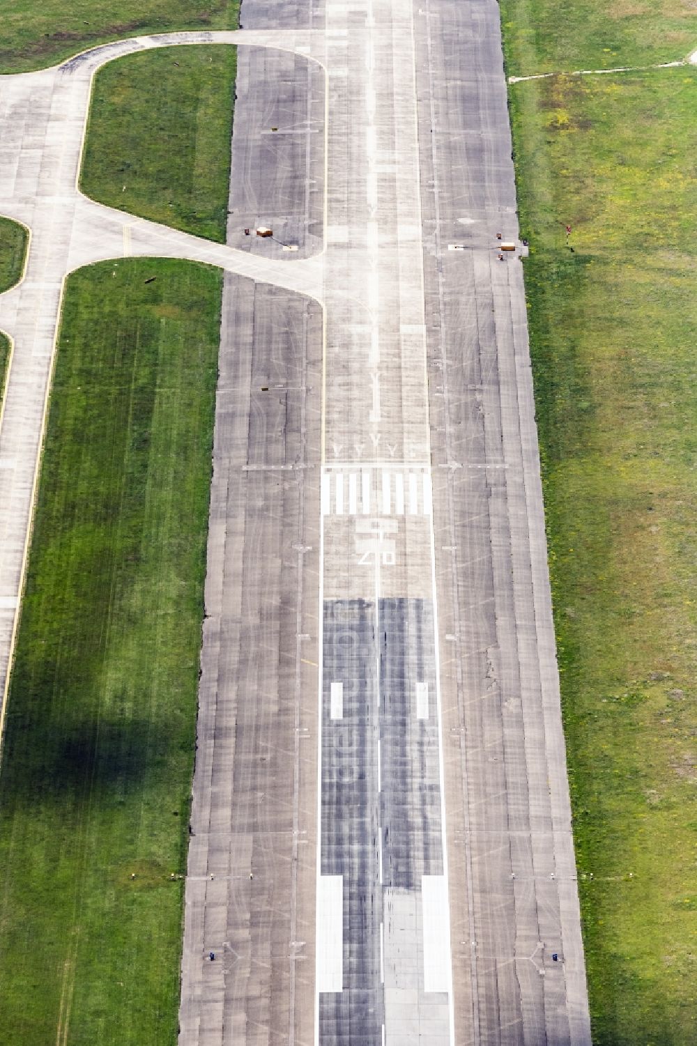 Manching from the bird's eye view: Runway with hangar taxiways and terminals on the grounds of the airport in Manching in the state Bavaria