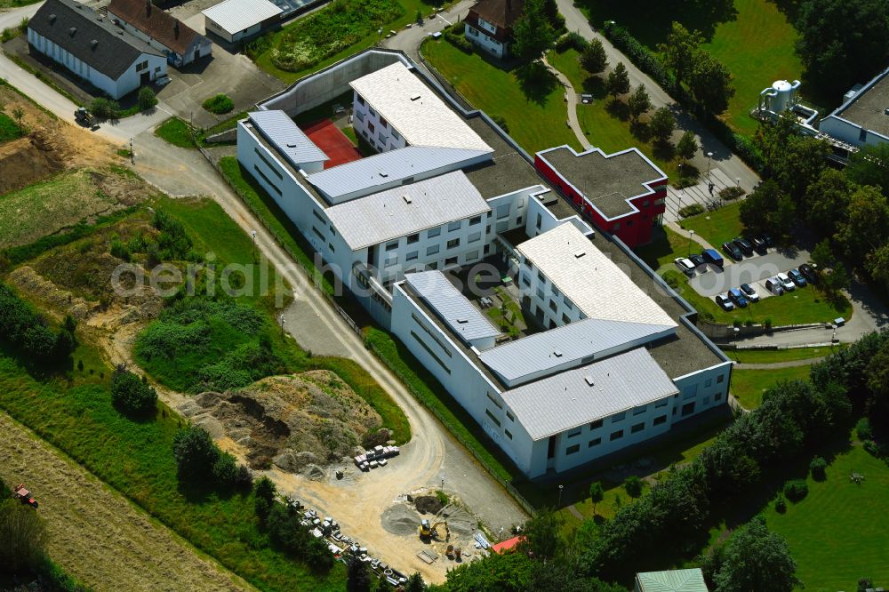 Günzburg from above - Security fence on the grounds of the forensic psychiatric clinic BKH Forensik on street Lindenallee in the district Reisensburg in Guenzburg in the state Bavaria, Germany