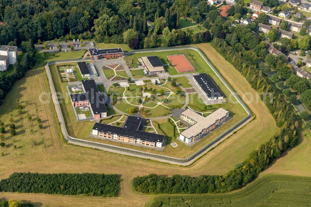 Bedburg-Hau from above - Security fencing on the grounds of forensics - psychiatry LVR-Klinik in Bedburg-Hau in the state North Rhine-Westphalia, Germany