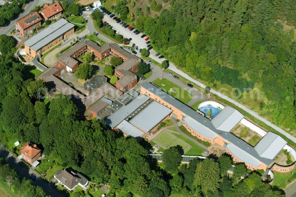 Aerial image Marsberg - Security fencing on the grounds of forensics - psychiatry LWL-Therapiezentrum fuer Forensische Psychiatrie in Marsberg in the state North Rhine-Westphalia, Germany