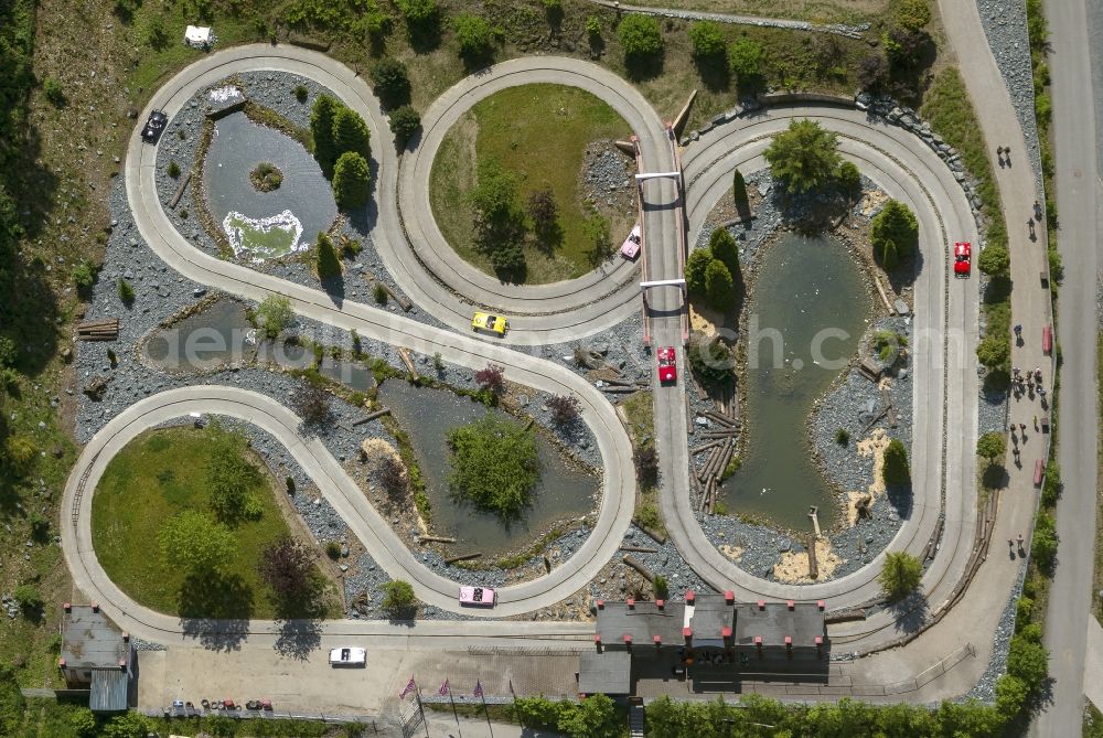 Bestwig from above - Area of the Fort Fun Abenteuerland with go-kart racetrack in Bestwig in North Rhine-Westphalia. fortfun.de