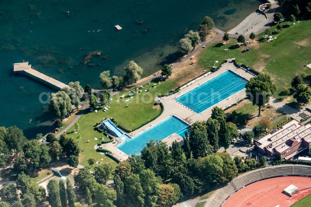 Bregenz from the bird's eye view: Grounds of the swimming pool at Lake Bodensee in Bregenz, Austria