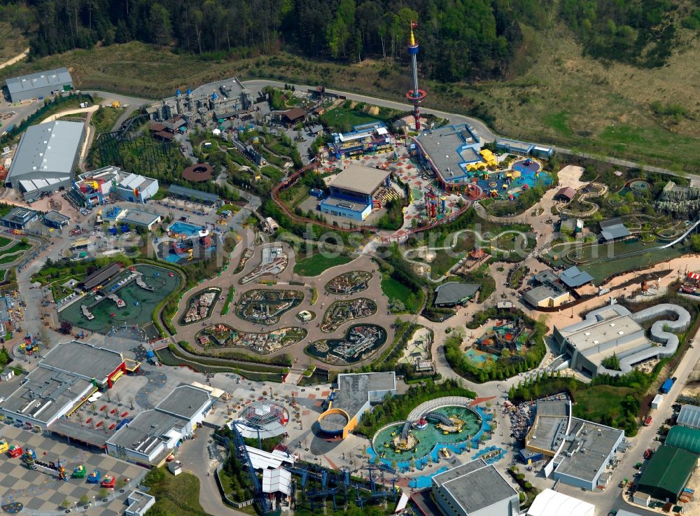 Günzburg from the bird's eye view: Grounds of the theme park Legoland Günzburg in Bavaria