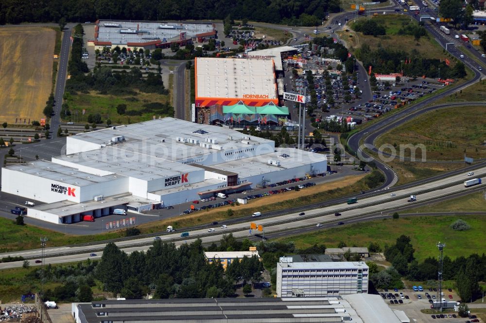 Aerial image Vogelsdorf - Premises of the business park, multi-center and shopping center at the motorway Vogelsdorf in Brandenburg