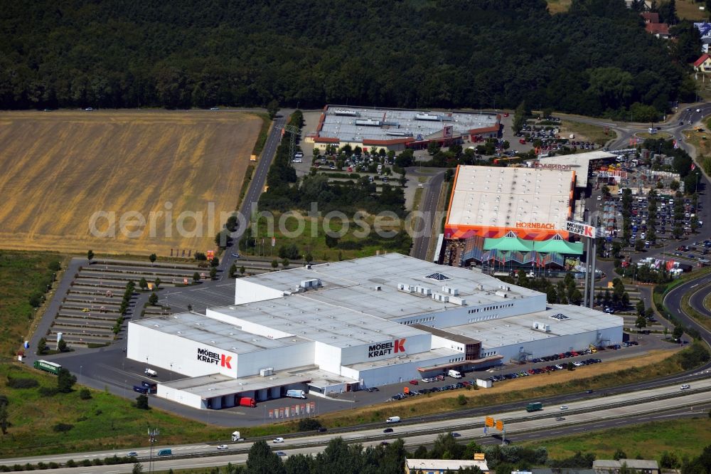 Aerial photograph Vogelsdorf - Premises of the business park, multi-center and shopping center at the motorway Vogelsdorf in Brandenburg