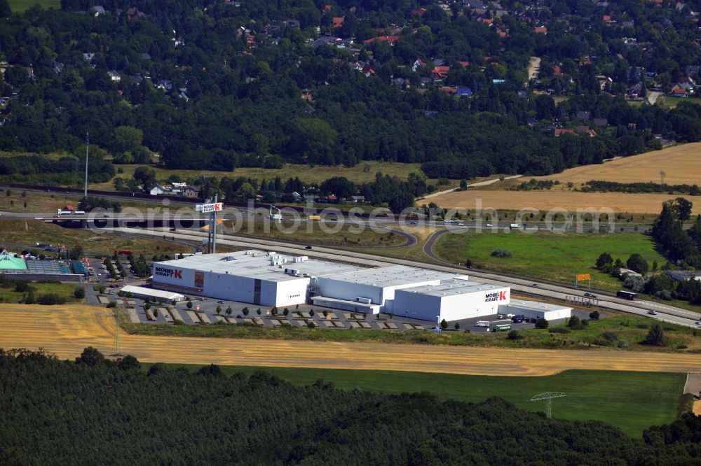 Vogelsdorf from above - Premises of the business park, multi-center and shopping center at the motorway Vogelsdorf in Brandenburg