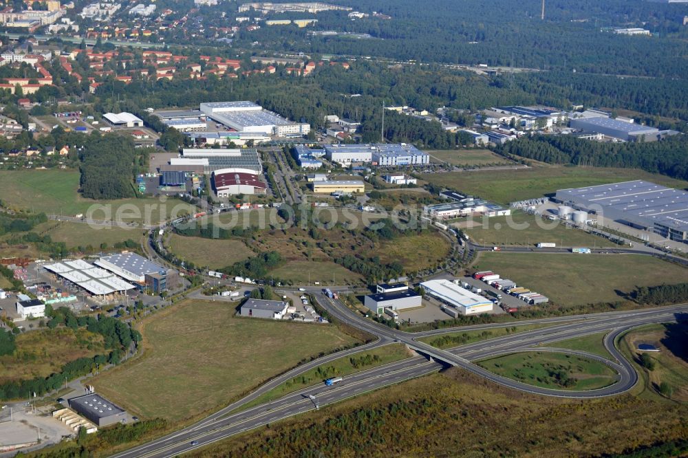 Aerial photograph Ludwigsfelde - View at the site of the business park Preussenpark Ludwigsfelde in the federal state of Brandenburg. It is operarted by the EMG Projekt business park Ludwigsfelde / Löwenbruch Ltd