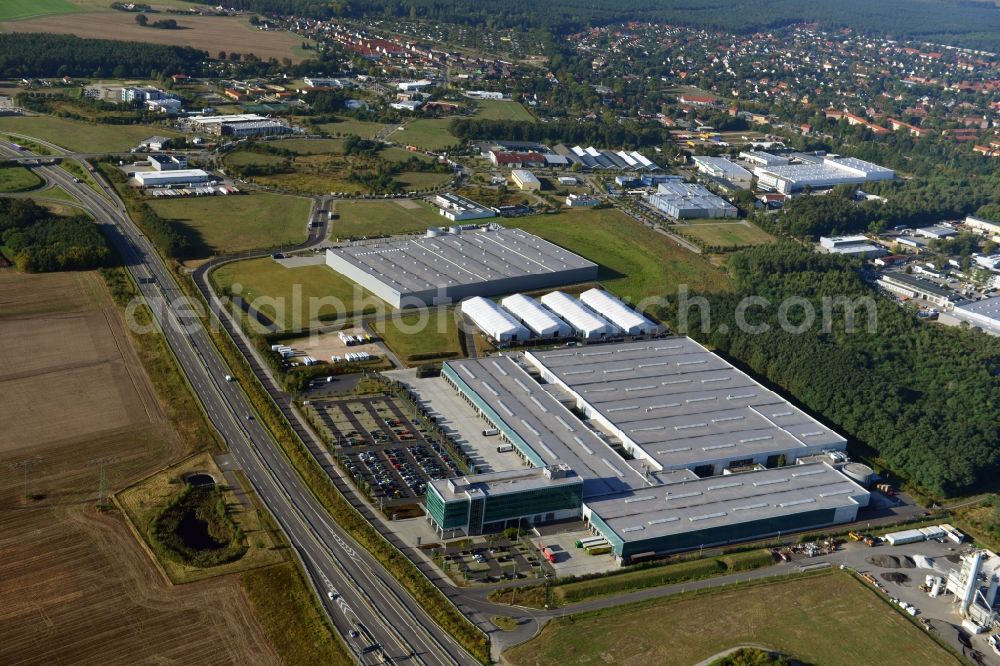 Aerial photograph Ludwigsfelde - View at the site of the business park Brandenburg Park in Ludwigsfelde in the federal state of Brandenburg. It is operarted by the Brandenburg Park Immobilien GmbH