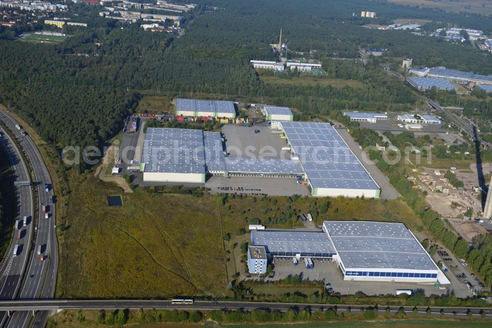 Ludwigsfelde from the bird's eye view: View at the site of the business park Brandenburg Park in Ludwigsfelde in the federal state of Brandenburg. It is operarted by the Brandenburg Park Immobilien GmbH