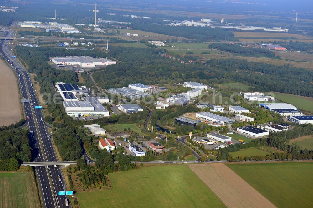 Aerial image Ludwigsfelde - View at the site of the business park Brandenburg Park in Ludwigsfelde in the federal state of Brandenburg. It is operarted by the Brandenburg Park Immobilien GmbH