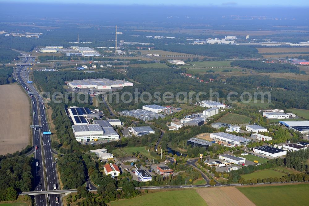 Aerial photograph Ludwigsfelde - View at the site of the business park Brandenburg Park in Ludwigsfelde in the federal state of Brandenburg. It is operarted by the Brandenburg Park Immobilien GmbH