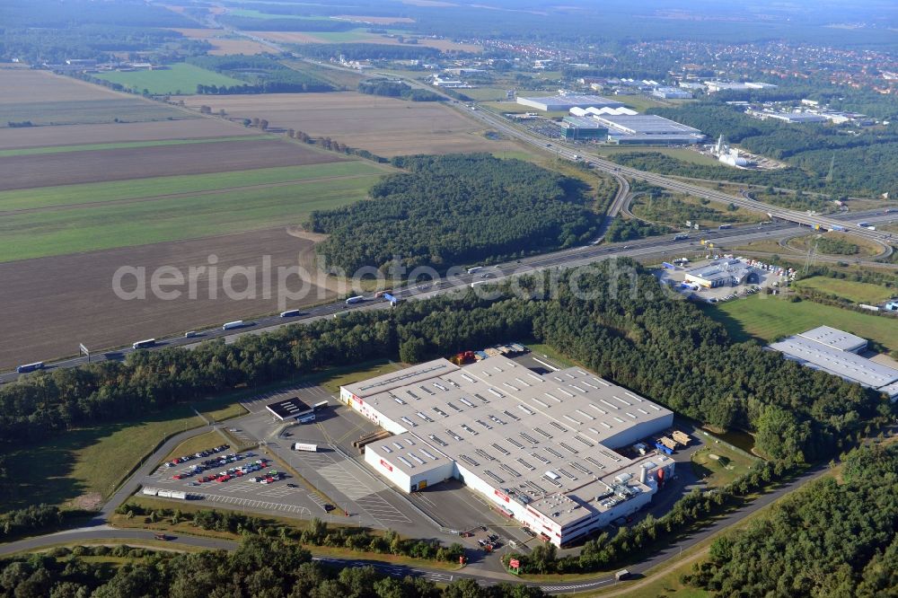 Aerial photograph Ludwigsfelde - View at the site of the business park Brandenburg Park in Ludwigsfelde in the federal state of Brandenburg. It is operarted by the Brandenburg Park Immobilien GmbH