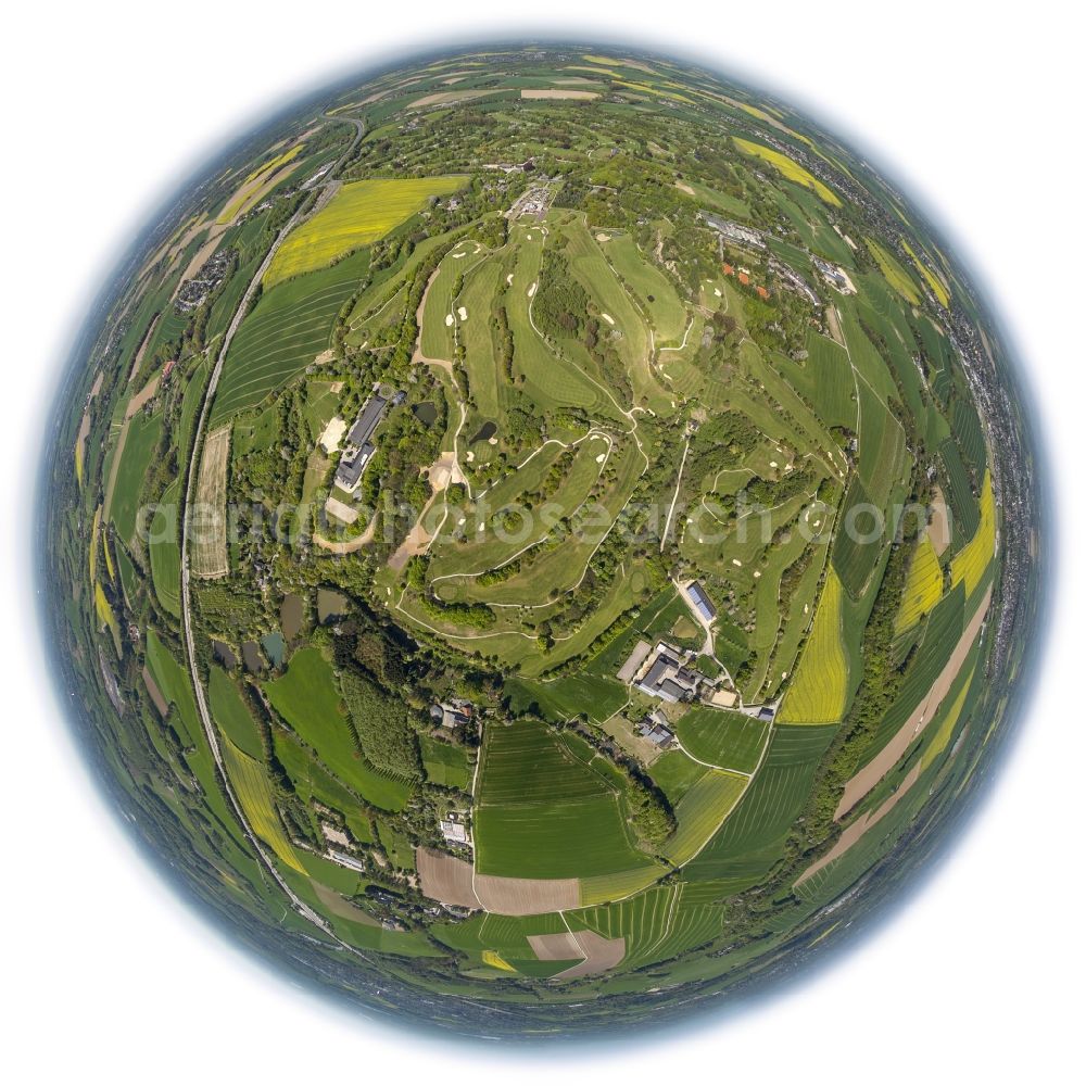 Düsseldorf OT Hubbelrath from above - Fisheye- view Boundaries of the golf course of the Golf Club Hubbelrath in Dusseldorf in North Rhine-Westphalia