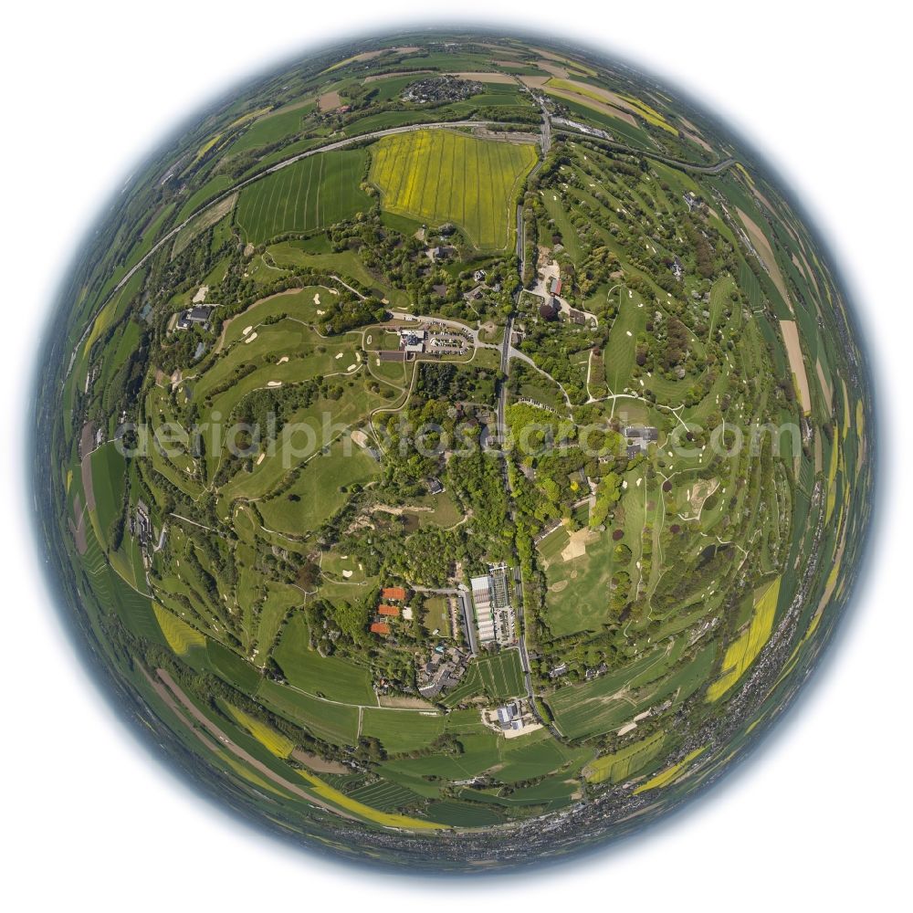 Düsseldorf OT Hubbelrath from the bird's eye view: Fisheye- view Boundaries of the golf course of the Golf Club Hubbelrath in Dusseldorf in North Rhine-Westphalia