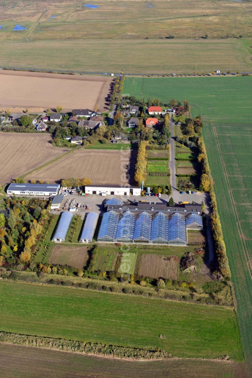 Kemnitz from above - View of the market garden in Kemnitz in the state Mecklenburg-Vorpommern. It is located in the district Kemnitz-Meierei