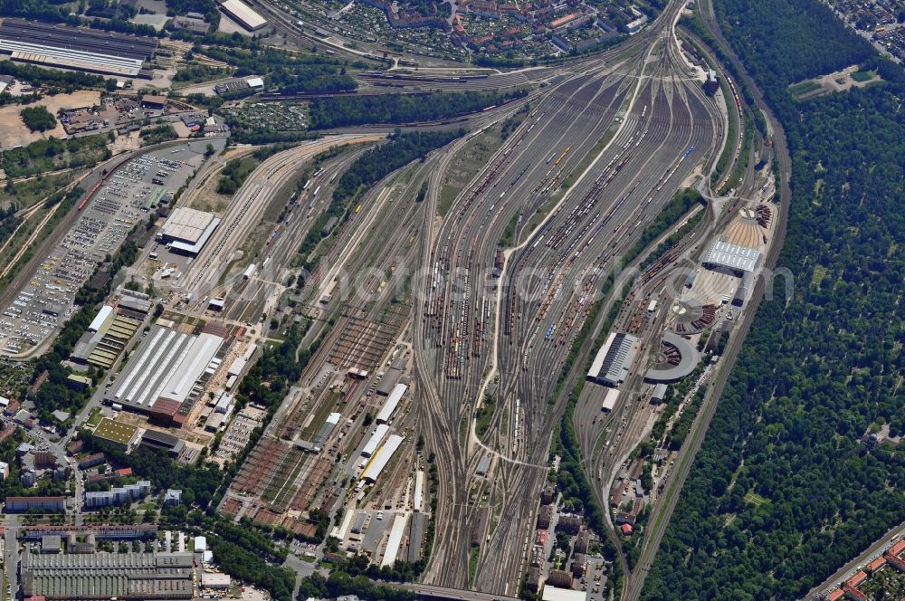 Nürnberg from above - Site of the freight marshalling yard of Deutsche Bahn in Nuremberg in Bavaria