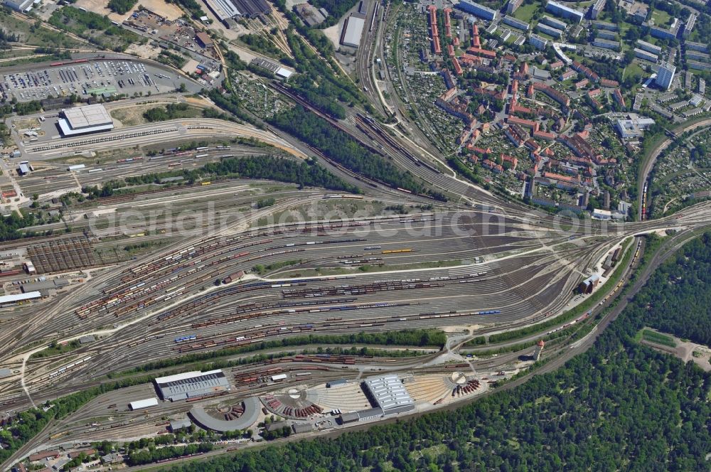 Nürnberg from the bird's eye view: Site of the freight marshalling yard of Deutsche Bahn in Nuremberg in Bavaria