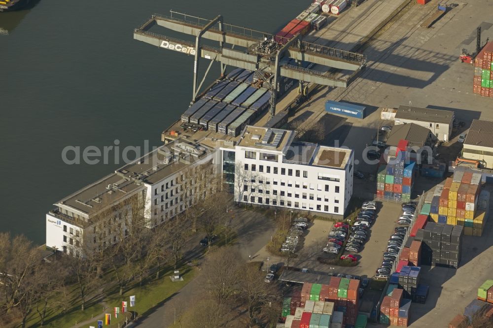 Duisburg from above - Grounds of the Port Authority of Duisport container terminal in Duisburg Logport I - West in the Ruhr area in North Rhine-Westphalia