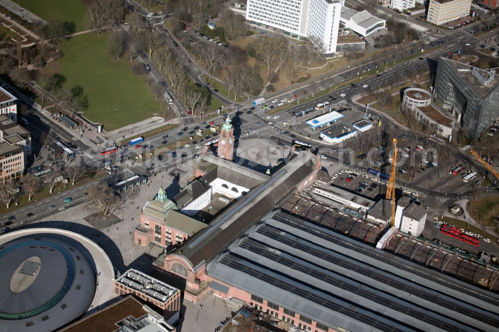 Wiesbaden from above - Grounds at the main station of the Deutsche Bahn in Wiesbaden in Hesse