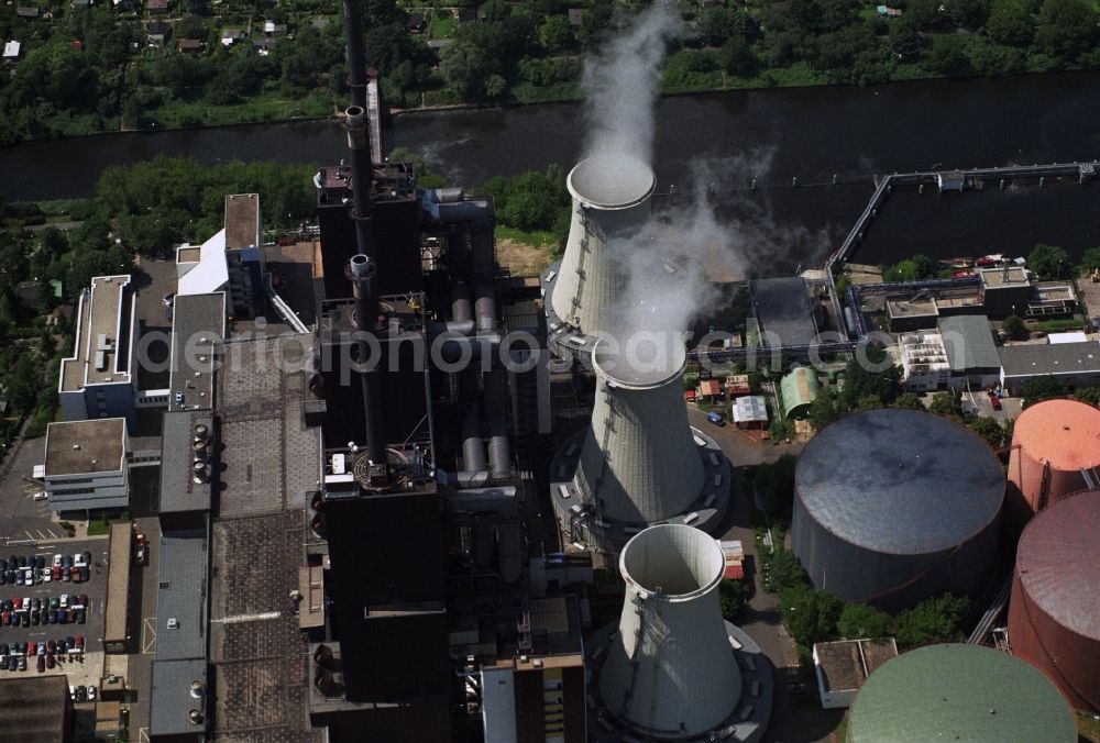 Berlin from above - Construction on the power plant expansion Berlin light field on the Teltow Canal in Berlin