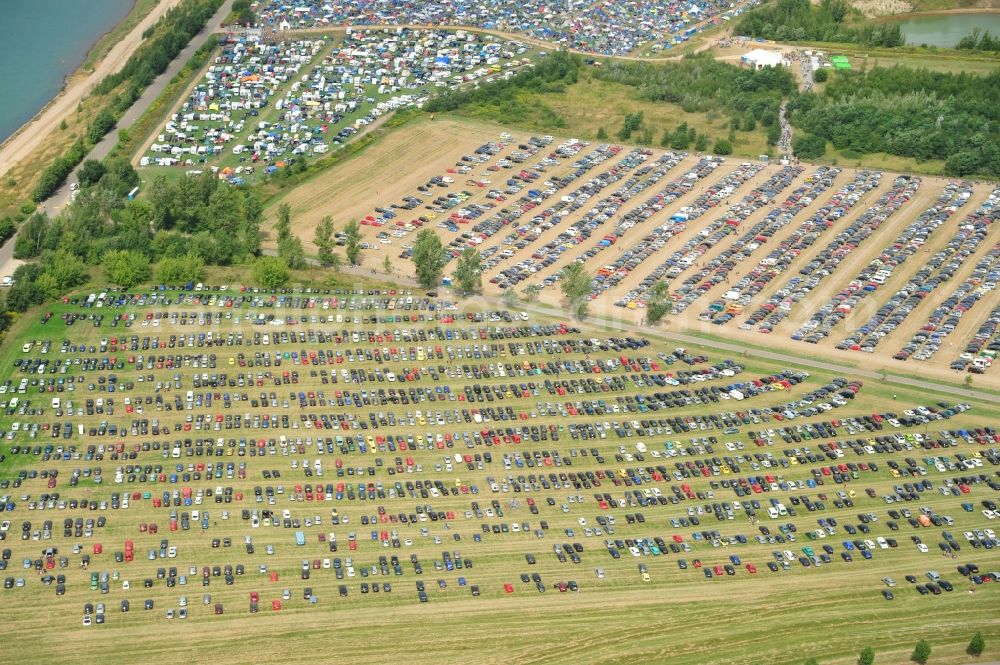 Aerial photograph Großpösna - View at the Area of the Higfield Festival, the most important Independent Rock estival in east germany riparian Lake stoermthal near Grosspoesna, saxony