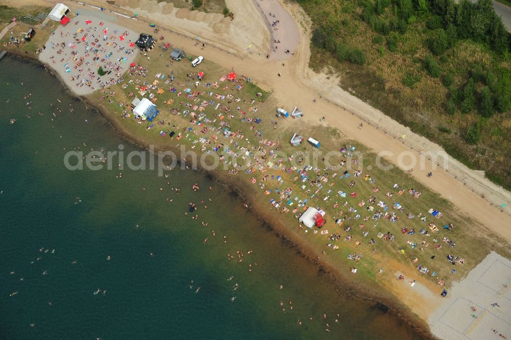 Großpösna from above - View at the Area of the Higfield Festival, the most important Independent Rock estival in east germany riparian Lake stoermthal near Grosspoesna, saxony