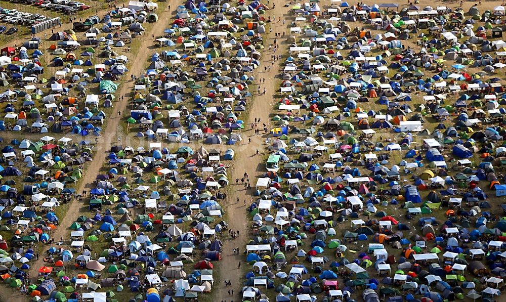 Großpösna from above - View at the Area of the Higfield Festival, the most important Independent Rock estival in east germany riparian Lake stoermthal near Grosspoesna, saxony