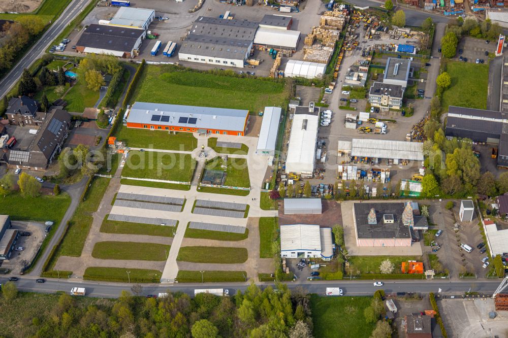 Hamm from above - Premises of the Hindu Sri-Kamadchi-Ampal- Temple amidst commercial and industrial premises in the Uentrop part of Hamm in the state of North Rhine-Westphalia