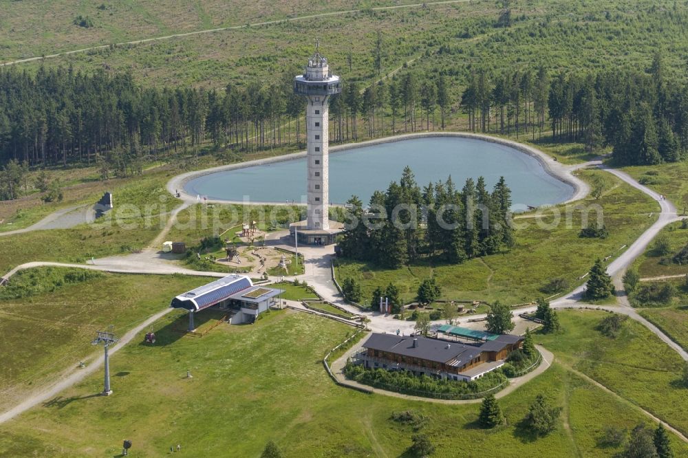 Aerial photograph Willingen - Hochheide tower and the lake Bergsee on the Ettelsberg in Willingen in Hesse