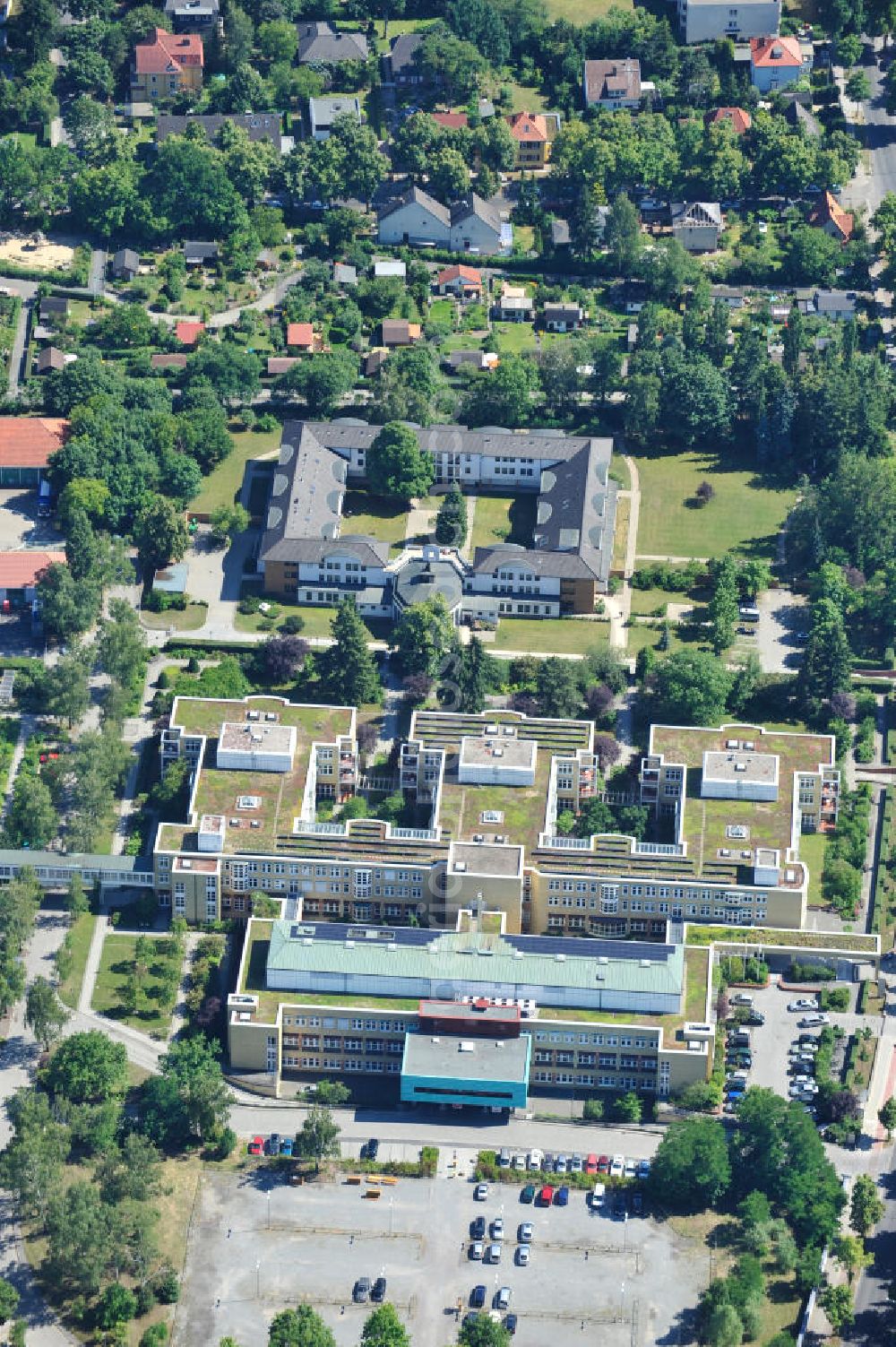 Aerial image Berlin Lankwitz - View of the grounds and the buildings of St. Mary's Hospital in Berlin Lankwitz. The clinic operates since 1993 under the auspices of the Foundation's Mary Immaculate