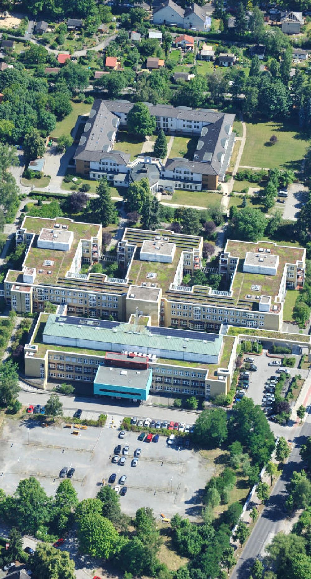 Berlin Lankwitz from above - View of the grounds and the buildings of St. Mary's Hospital in Berlin Lankwitz. The clinic operates since 1993 under the auspices of the Foundation's Mary Immaculate