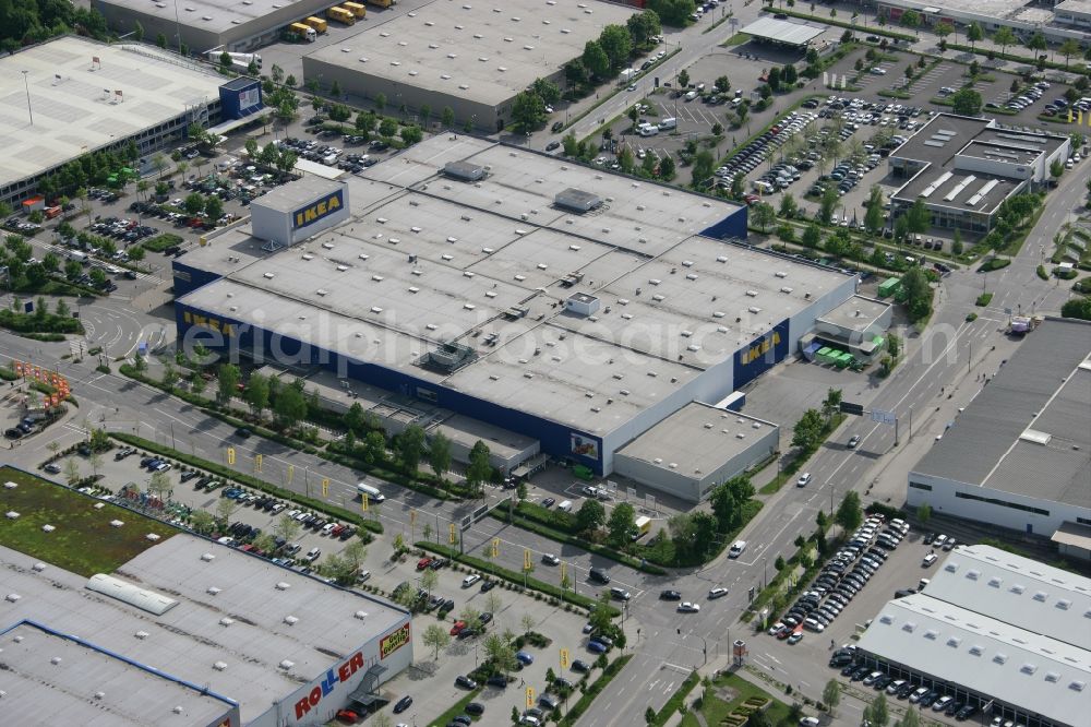 Aerial image München Eching - Grounds of the IKEA store Munich Eching in Bavaria