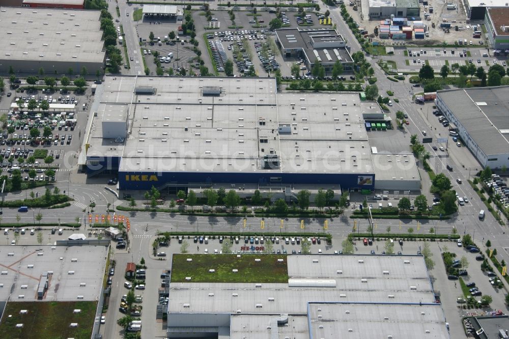 München Eching from above - Grounds of the IKEA store Munich Eching in Bavaria