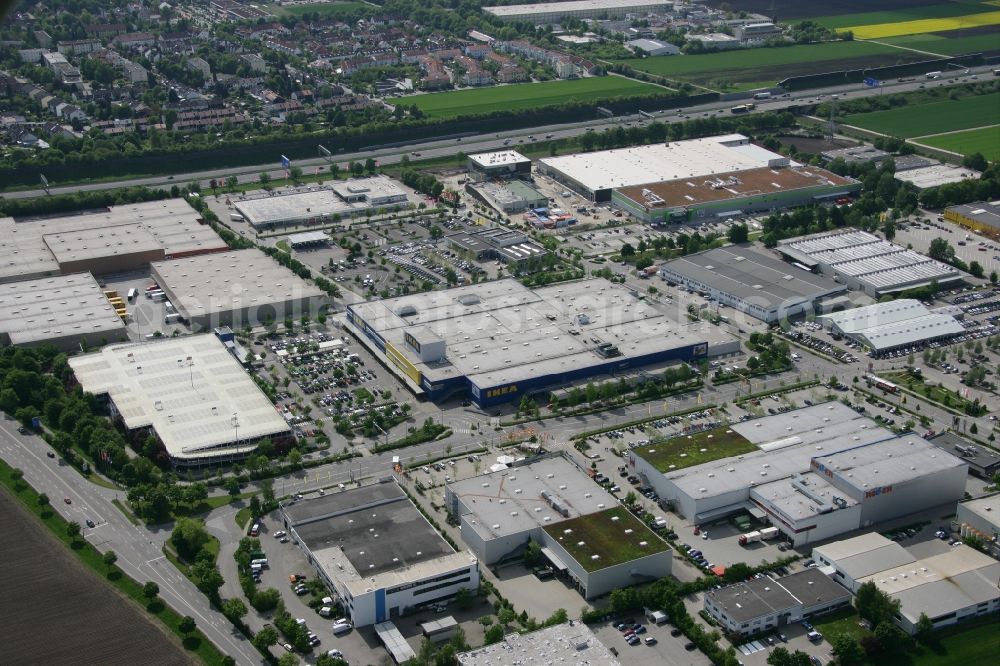 München Eching from the bird's eye view: Grounds of the IKEA store Munich Eching in Bavaria