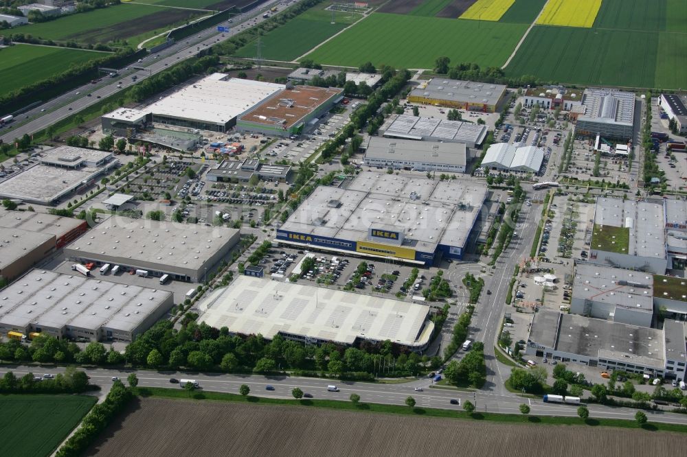 München Eching from the bird's eye view: Grounds of the IKEA store Munich Eching in Bavaria