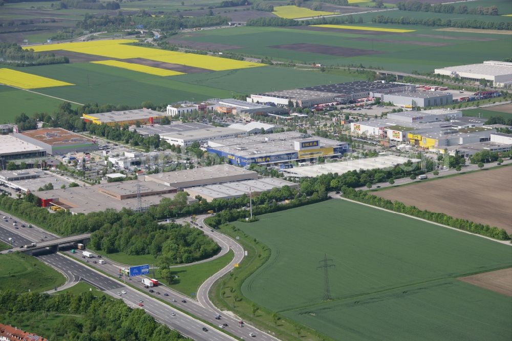 Aerial image München Eching - Grounds of the IKEA store Munich Eching in Bavaria