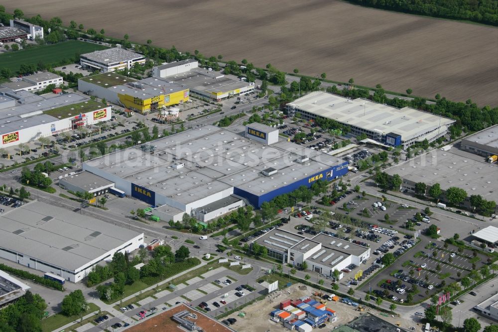 Aerial photograph München Eching - Grounds of the IKEA store Munich Eching in Bavaria