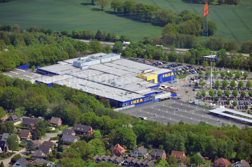 Aerial photograph Hamburg Schnelsen - Grounds of the IKEA furniture store and furniture store on the motorway BAB A7 Schnelsen - Nord in Hamburg