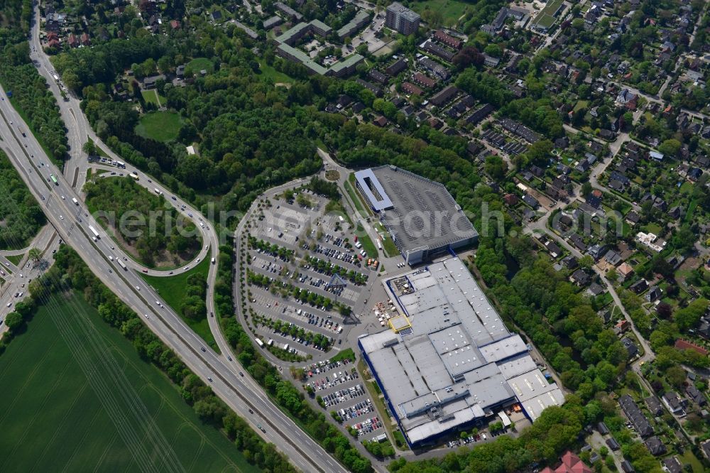 Aerial image Hamburg Schnelsen - Grounds of the IKEA furniture store and furniture store on the motorway BAB A7 Schnelsen - Nord in Hamburg