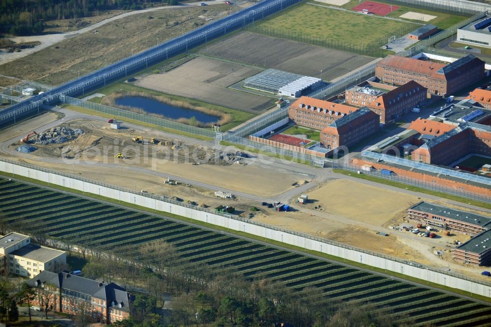 Brandenburg an der Havel from the bird's eye view: View of the Brandenburg-Görden Prison in the state Brandenburg. Expansion areas are currently in the planning and development. Furthermore the prison has been equipped with photovoltaics and a solar system
