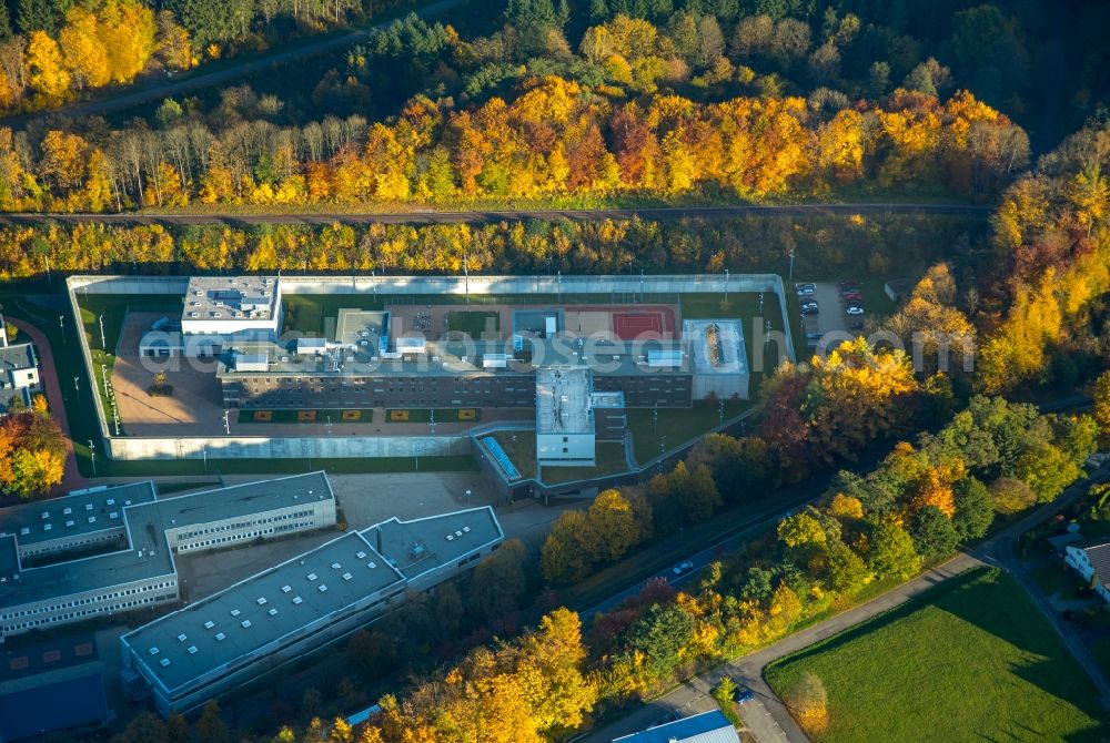 Attendorn from above - Prison grounds and high security fence Prison in Attendorn in the state of North Rhine-Westphalia